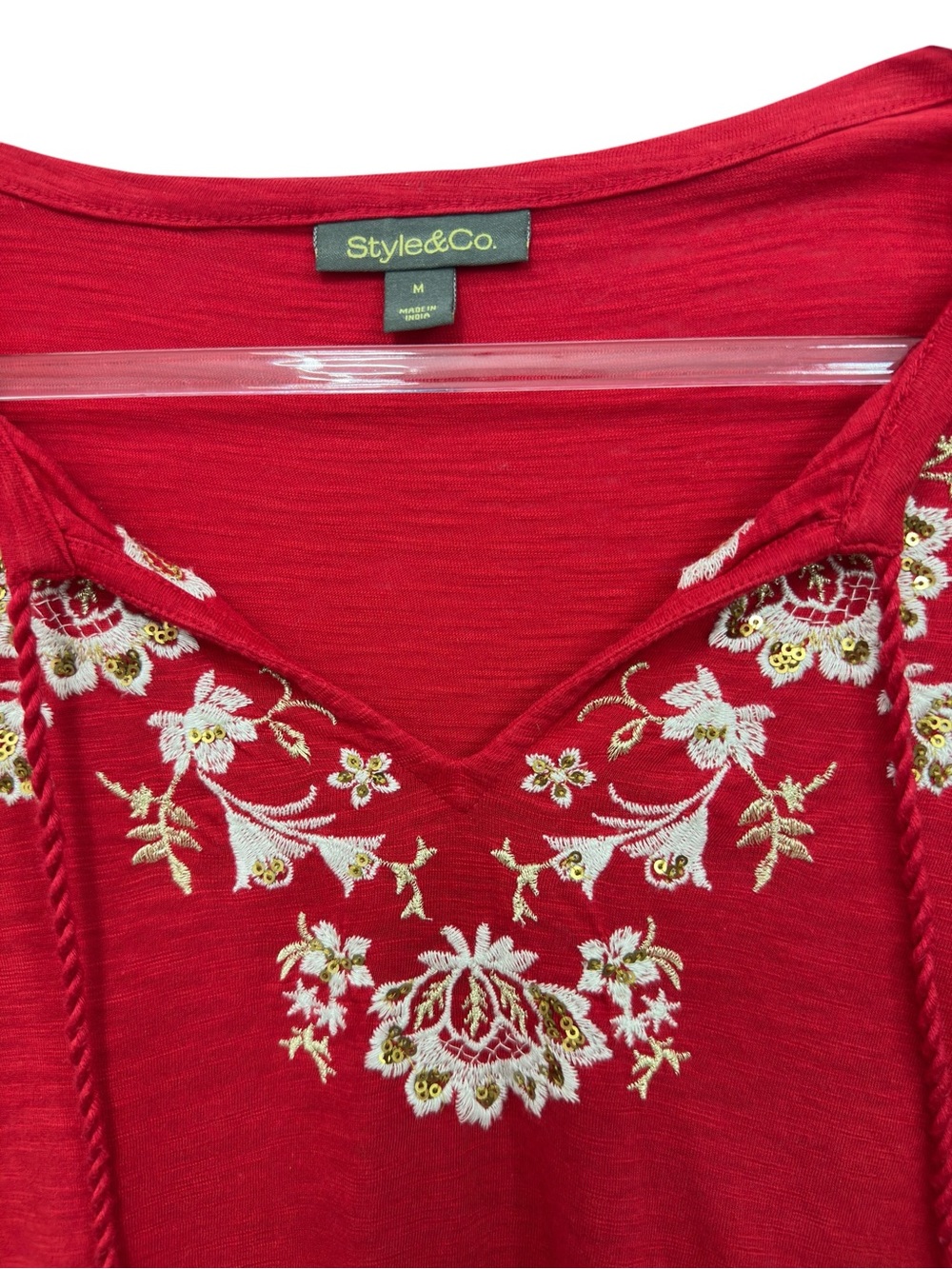 Pure Cotton Modal Knit Embroidered Tassel Rope Fringe Blouse Top Tee - Picture 6 of 8